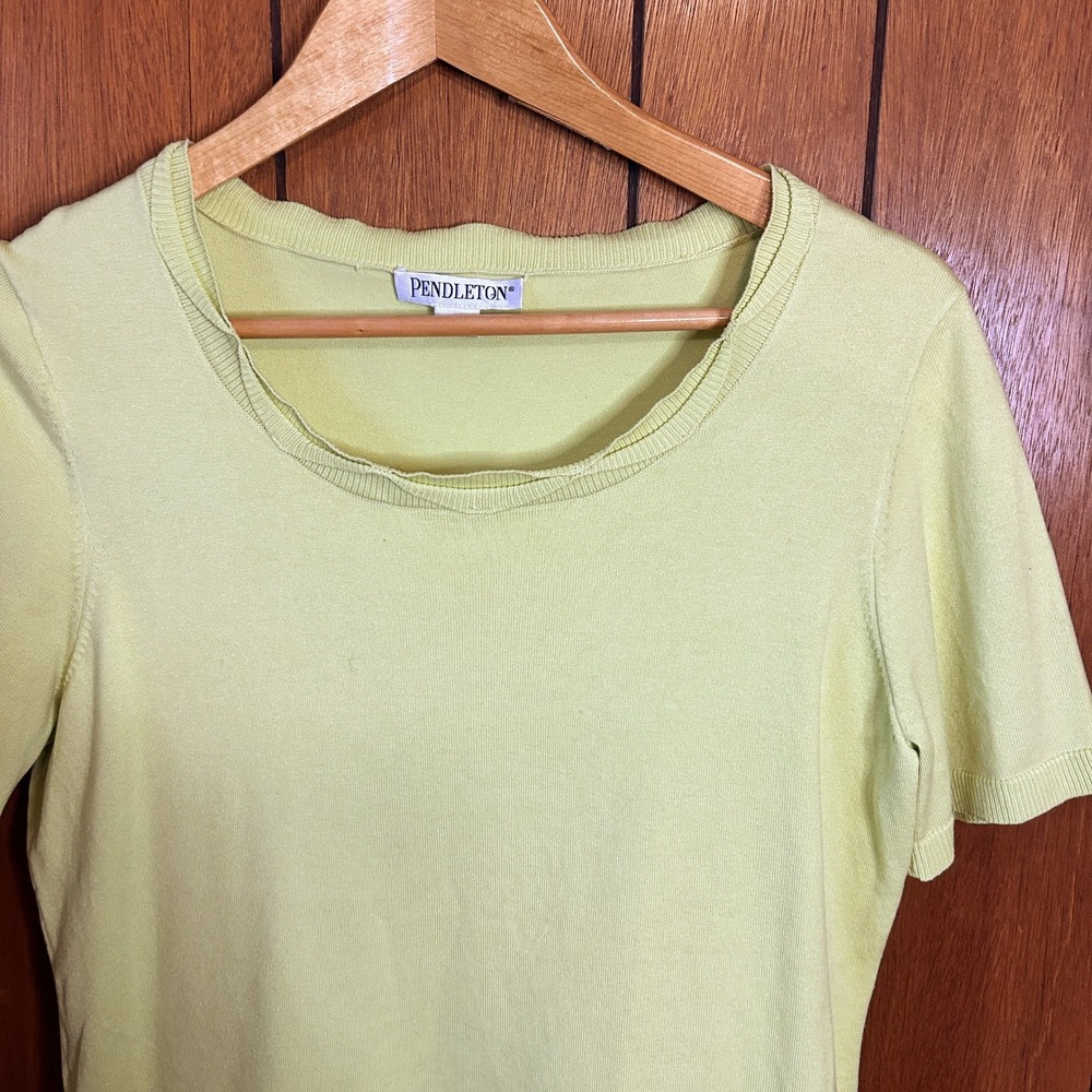 Pendleton Silk Blend Knit Top Short‎ Sleeve Chartreuse Green Size M
